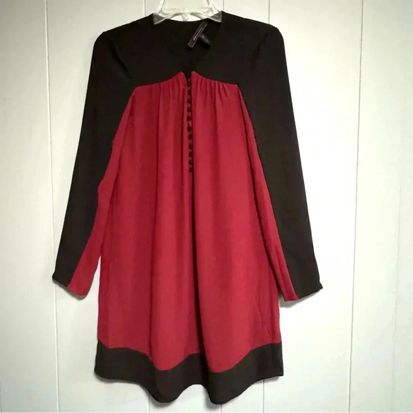 BCBGMAXAZRIA Merlot and Black Colorblock Long Sleeve Giada Dress Size XS - Picture 1 of 9